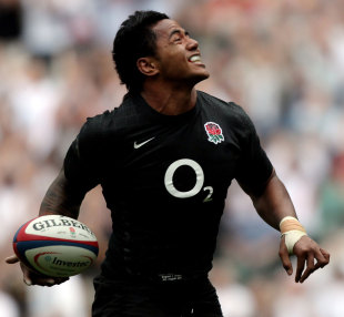 England centre Manu Tuilagi celebrates his debut try, England v Wales, Rugby World Cup warm-up, Twickenham, England, August 6, 2011