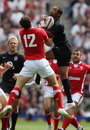 England's Delon Armitage out-leaps Wales' Jamie Roberts