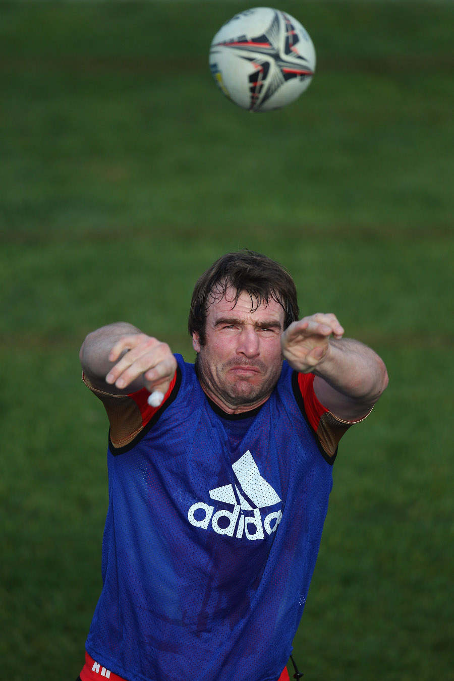 New Zealand's Andrew Hore works on his line-out skills
