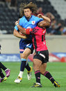 The Blue Bulls' Zane Kirchner attempts to force an opening