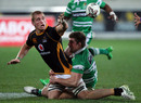 Wellington's Brad Shields passes out of the tackle against Manawatu
