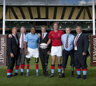 Michael Lynagh, Sean Fitzpatrick Will Greenwood and Jason Leonard help launch the Heroes Rugby Challenge