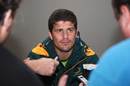 South Africa's Morne Steyn fields questions during a press conference