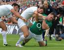 Ireland's Cian Healy crashes over for the home side