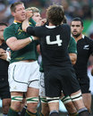 South Africa's Bakkies Brussow squares up to New Zealand's Sam Whitelock