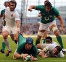 Ireland's Sean O'Brien crashes over the line