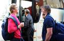 France's Aurelien Rougerie and Julien Pierre share a joke before boarding the bus