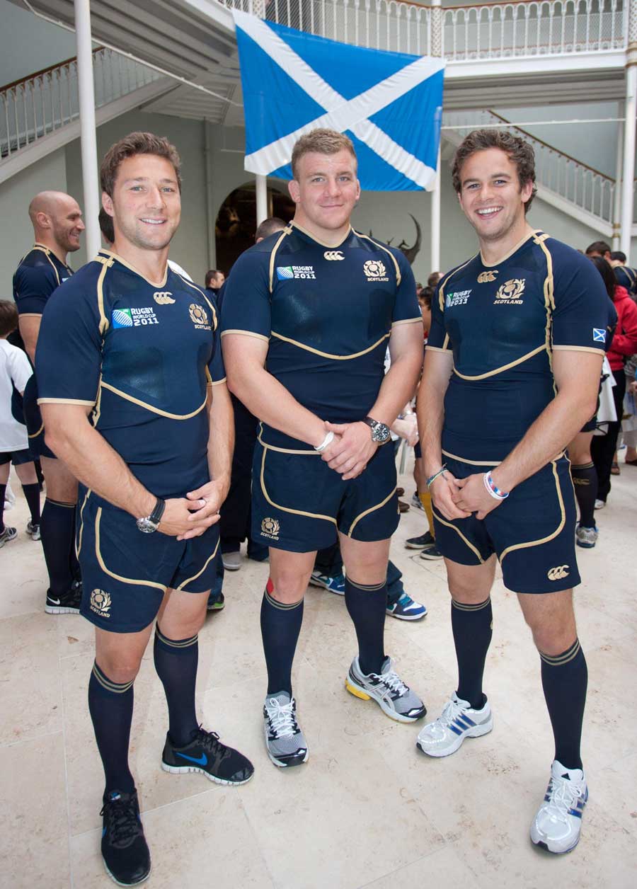Scotland's Chris Cusiter, Moray Low and Ruaridh Jackson pose for the cameras