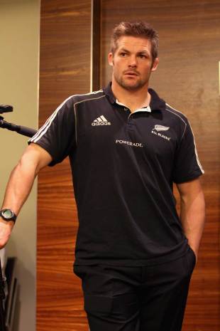 All Blacks skipper Richie McCaw watches on while the World Cup squad is being unveiled, Hilton Hotel, Brisbane, Australia, August 23, 2011
