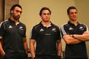 All Blacks trio Victor Vito, Zac Guildford and Dan Carter watch as the World Cup squad is being unveiled
