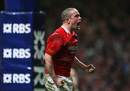 Shane Williams celebrates his try against France