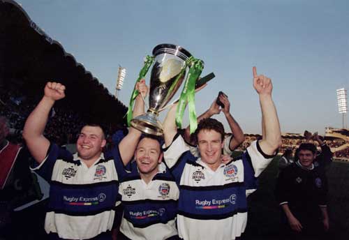 Mark Regan, Ieuan Evans and Mike Catt celebrate with the Heineken Cup