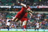 Danny Cipriani of England dives over to score his team's second try during the Investec Challenge match between England and Pacific Islanders at Twickenham on November 8, 2008 in London, England.