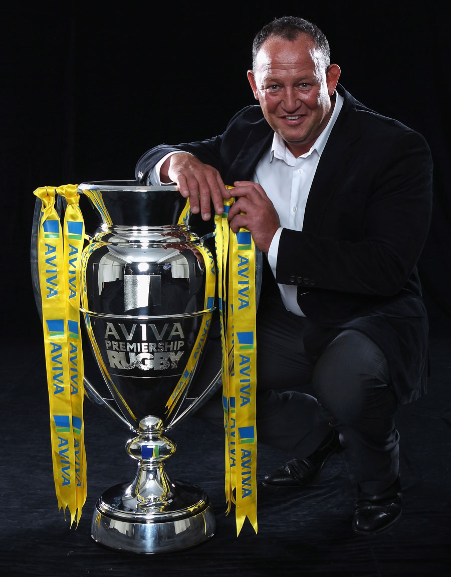 Sale Sharks' director of sport Steve Diamond poses with the Premiership trophy