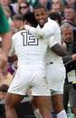England's Delon Armitage is congratulated following his try
