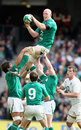Ireland's Paul O'Connell claims a lineout