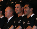 Dan Carter and Mils Muliaina share a little joke during the official team photo shoot