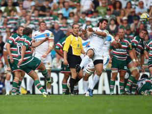 Leicester Tigers fly-half George Ford fails with a late drop goal attempt, Leicester Tigers v Exeter Chiefs, Aviva Premiership, Welford Road, Leicester, England, September 3, 2011