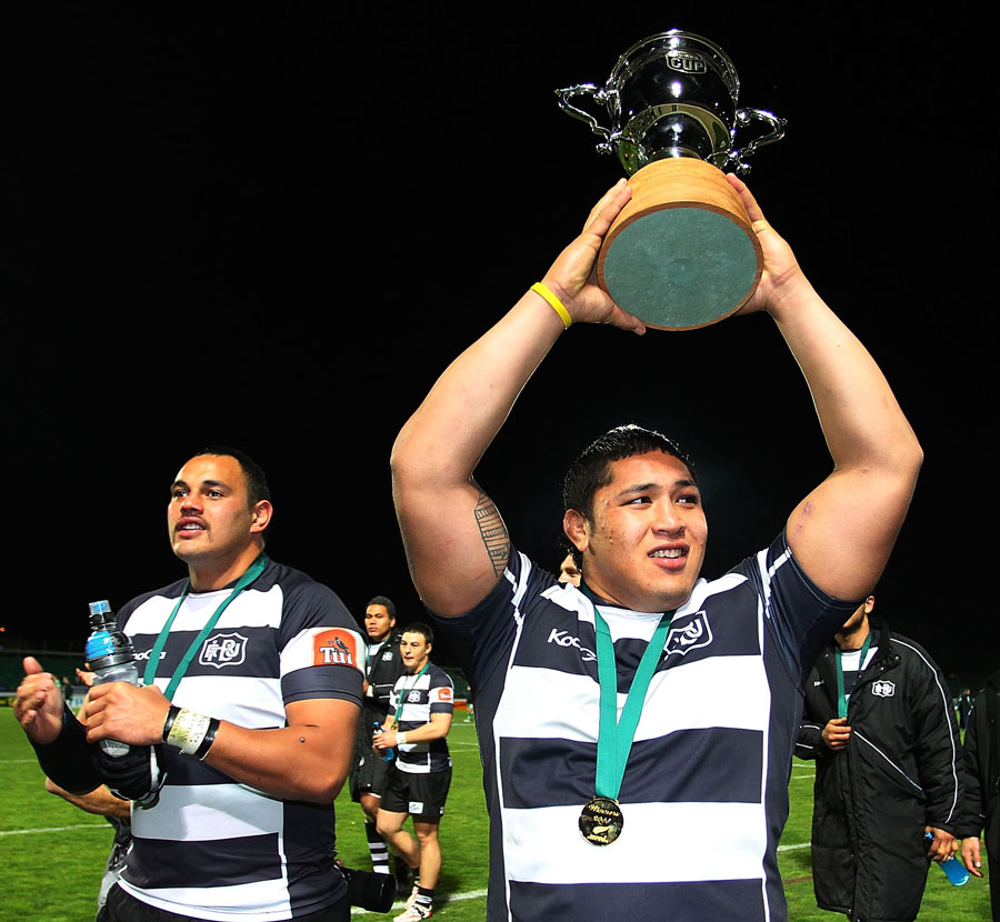 Hawke's Bay's Ben Tameifuna holds aloft the ITM Cup Championship trophy