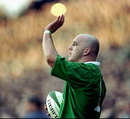 Ireland hooker Keith Wood prepares to take a lineout