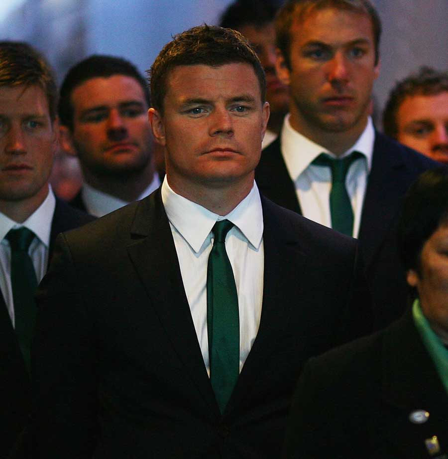 Ireland's Brian O'Driscoll looks on as his side are welcomed to New Zealand