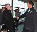 Bernard Lapasset greets Martin Johnson at Dunedin airport