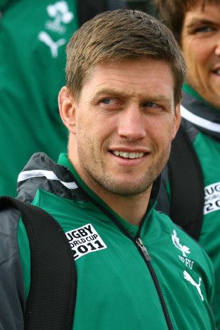Ireland fly-half Ronan O'Gara is all smiles as his side are welcomed to Queenstown, New Zealand, September 1, 2011