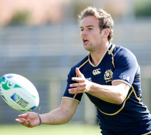 Scotland's Ruaridh Jackson releases the ball during training, Rugby Park, Invercargill, New Zealand, September 9, 2011