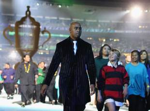 Jonah Lomu leads the opening ceremony, World Cup opening ceremony, Eden Park, Auckland, New Zealand, September 9, 201
