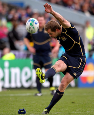 Scotland's Chris Paterson kicks for goal, Scotland v Romania, Rugby World Cup Pool B, Rugby Park Stadium, Invercargill, New Zealand, September 9, 2011