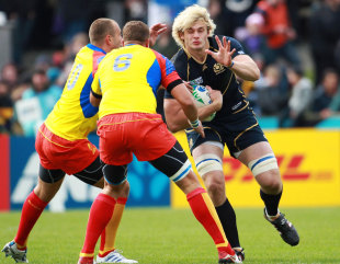 Scotland's Richie Gray charges into the Romania defence, Scotland v Romania, Rugby World Cup Pool B, Rugby Park Stadium, Invercargill, New Zealand, September 9, 2011