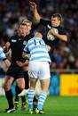 Argentina's Felipe Contepomi catches Richard Wigglesworth in the air