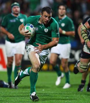 Ireland's Tommy Bowe races away for the try, Ireland v USA Eagles, Rugby World Cup, New Plymouth, New Zealand, September 11, 2011