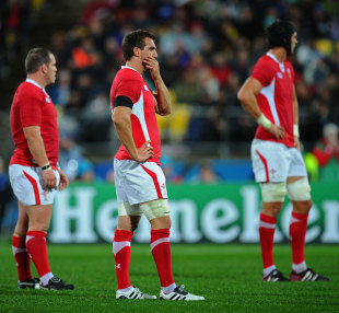 Wales skipper Sam Warburton cuts a forlorn figure at full-time, Wales v South Africa, Rugby World Cup 2011, Wellington, New Zealand, September 11, 2011