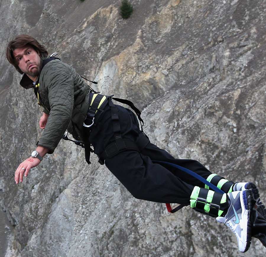 England's Tom Palmer launches himself off the 134 metre high Nevis Bungy Jump in Queenstown