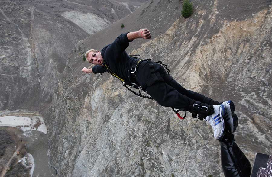 England's James Haskell poses while undertaking a bungy jump