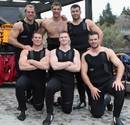 Six of England's players pose for a team photo after completing a white water raft run in Queenstown