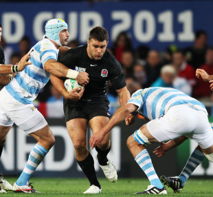 England's Nick Easter takes on the Pumas defence, England v Argentina, Rugby World Cup 2011, Otago Stadium, Dunedin, New Zealand, September 11, 2011