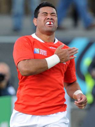 Tonga's Siale Piutau celebrates his try, Canada v Tonga, Rugby World Cup, Whangarei, New Zealand, September 14, 2011

