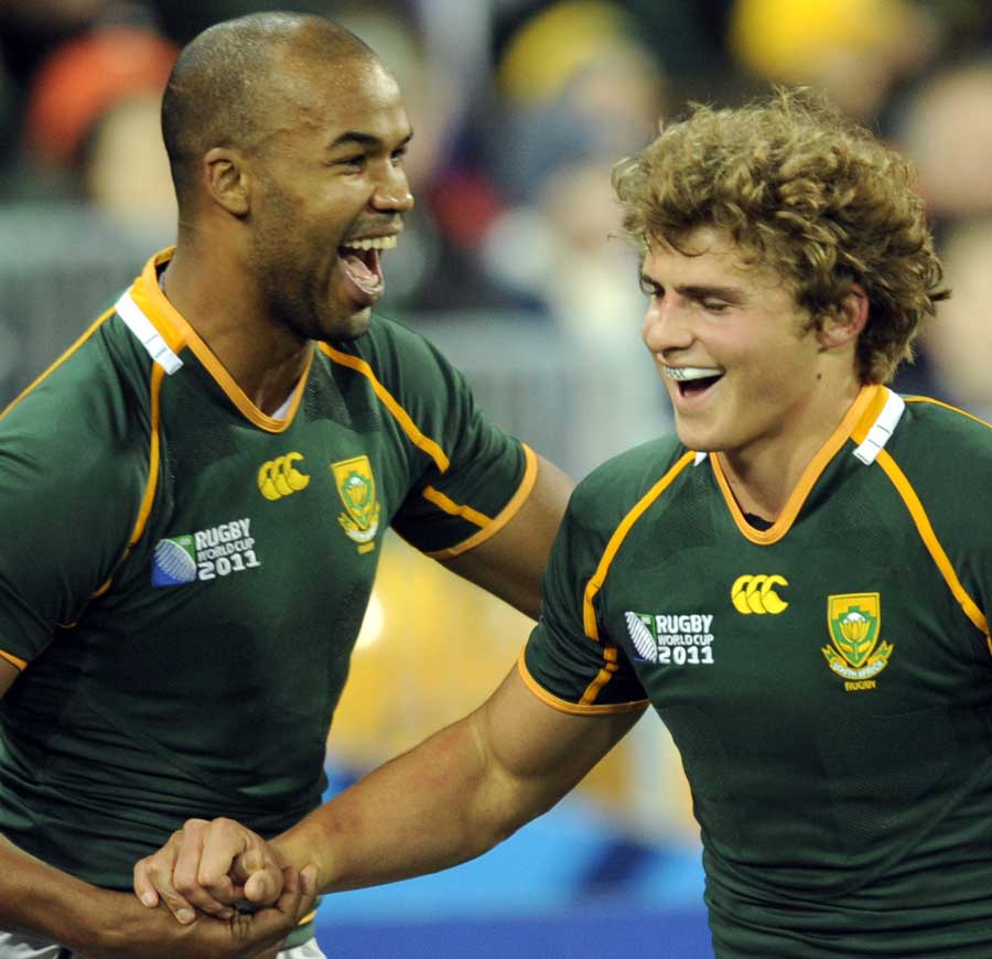 South African duo JP Pietersen and Pat Lambie express their joy at the Boks' performance