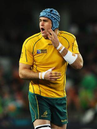 Australia's captain James Horwill shouts out the orders, Australia v Ireland, Rugby World Cup, Eden Park, Auckland, New Zealand, September 17, 2011