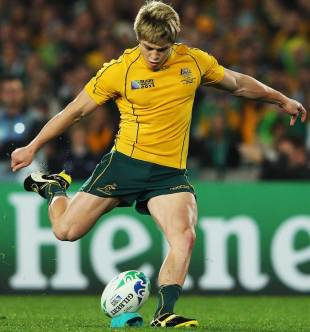 Australia's James O'Connor goes for the posts, Australia v Ireland, Rugby World Cup, Eden Park, Auckland, New Zealand, September 17, 2011