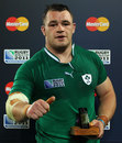 Ireland prop Cian Healy receives the man of the match award