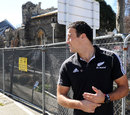New Zealand winger Richard Kahui inspects the devastation caused by the February 22 earthquake