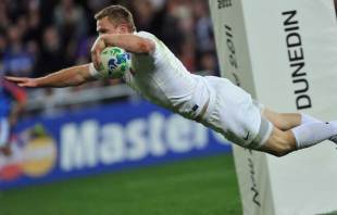 England's Chris Ashton dives over the line in typical fashion, England v Georgia, Rugby World Cup, Otago Stadium, Dunedin, New Zealand, September 18, 2011