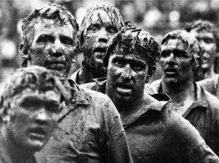 New Zealand Juniors caked in mud, New Zealand Juniors v British & Irish Lions, Athletic Park, Wellington, New Zealand, July 20, 1977