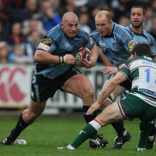John Yapp, the Cardiff prop charges upfield during the EDF Engery Cup match between Cardiff Blues and Leicester Tigers at the Arms Park in Cardiff, Wales on October 25, 2008.
