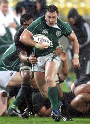 David Wallace of Ireland makes a break during the Iveco Series Test match between the New Zealand All Blacks and Ireland at Westpac Stadium in Wellington, New Zealand on June 7, 2008. 