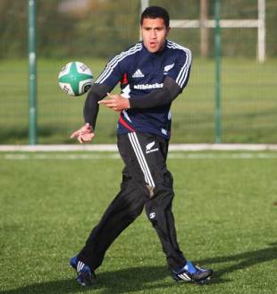 Mils Muliaina of the All Blacks passes the ball during a New Zealand All Black training session at Westmanstown sports complex in Dublin Ireland on November 11, 2008. 