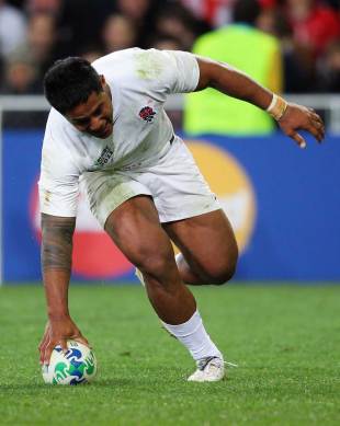 England's Manu Tuilagi crosses for a score of his own, England v Romania, Rugby World Cup, Otago Stadium, Dunedin, New Zealand, September 24, 2011